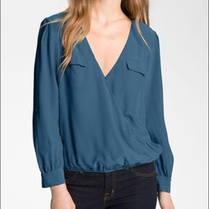 Joie Istanbul Surplus Silk Blouse Top Blue L